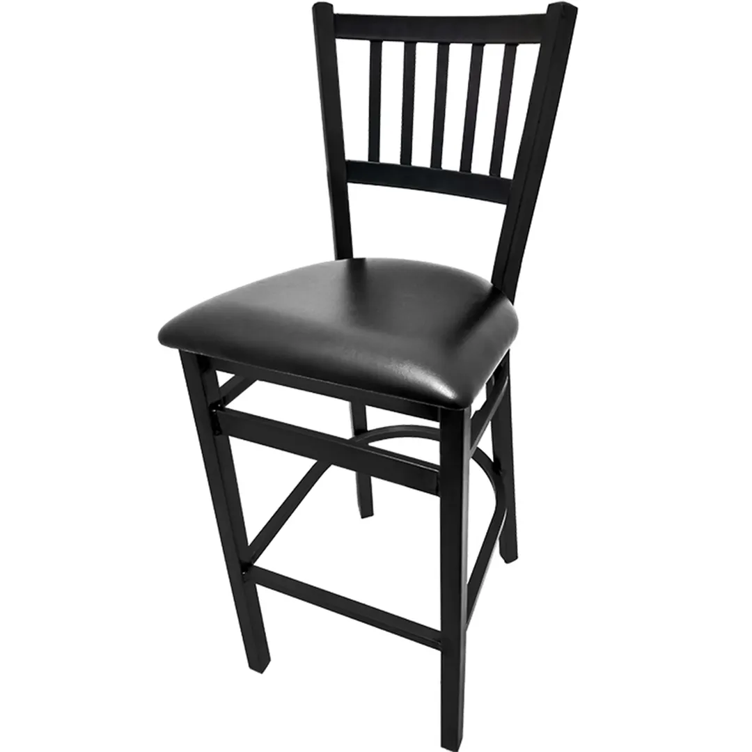 Oak Street SL2090P-1 Bar Stool, Vertical Slat Back, 1.2mm Welded Steel Frame, Black Powder Coat Finish