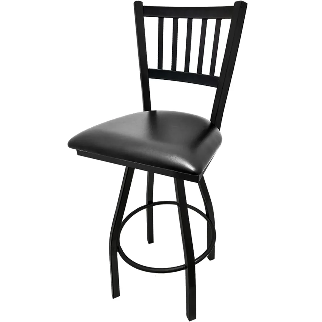 Oak Street SL2090S Swivel Bar Stool, Vertical Back, Black Finish, Steel Frame, 1-1/4" Tubing, Ball Bearings