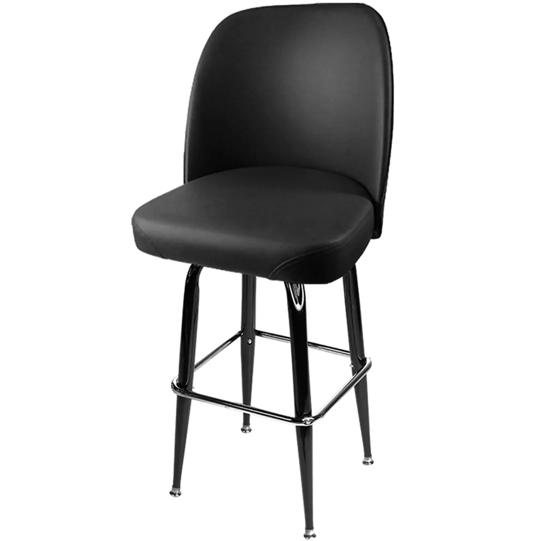 Oak Street SL2133-BLK Swivel Bar Stool – Bucket Seat, Black Vinyl, Gloss Black, 4° Slant, Chrome Footring