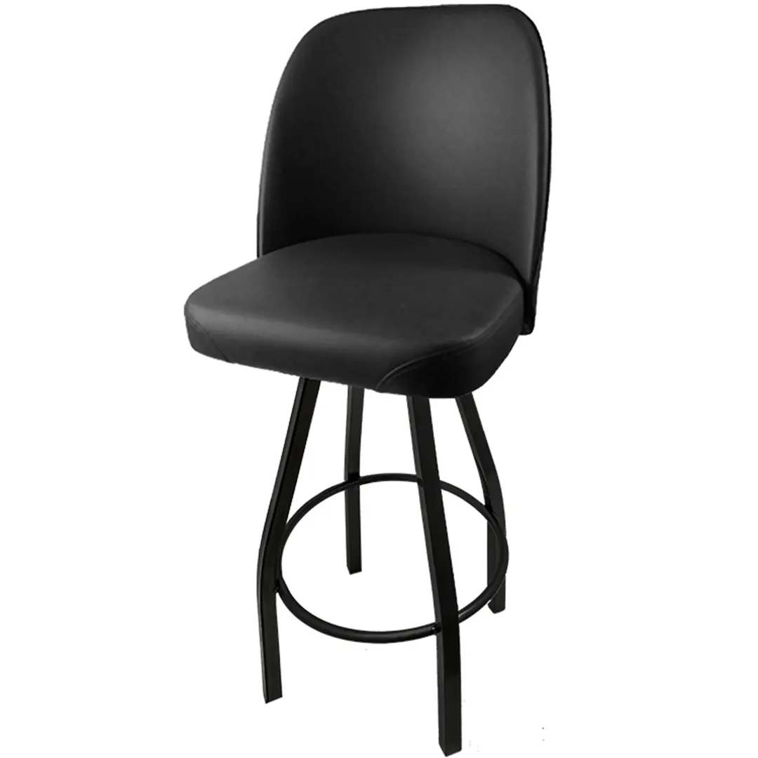 Oak Street SL2136-BLK Swivel Bar Stool – Upholstered Bucket Seat, Black Powder Coat, 4° Slant, Poly Glides