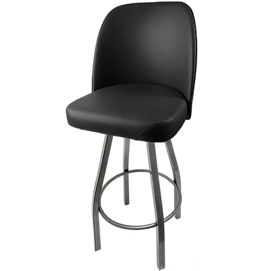 Oak Street SL2136-CCS-BLK Chrome Swivel Bar Stool, Bucket Seat, Waterfall Front, Black Vinyl, ClearCoat, Footring