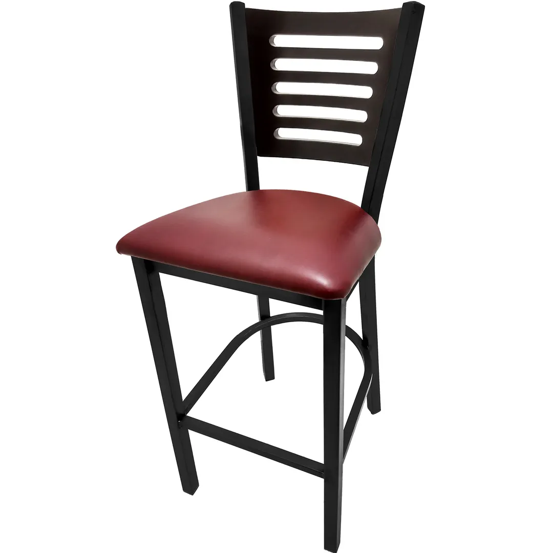 Oak Street SL2150-1-5 Bar Stool – 5-Line Birch Plywood Back, Steel Frame, Footrest, Armless