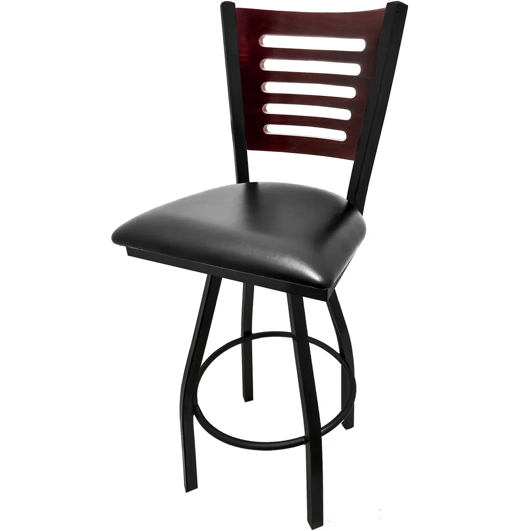 Oak Street SL2150-1S-5 Swivel Bar Stool 5‑Line Wood Back, Black Powder‑Coat Finish, 1.2mm Steel Frame, Armless