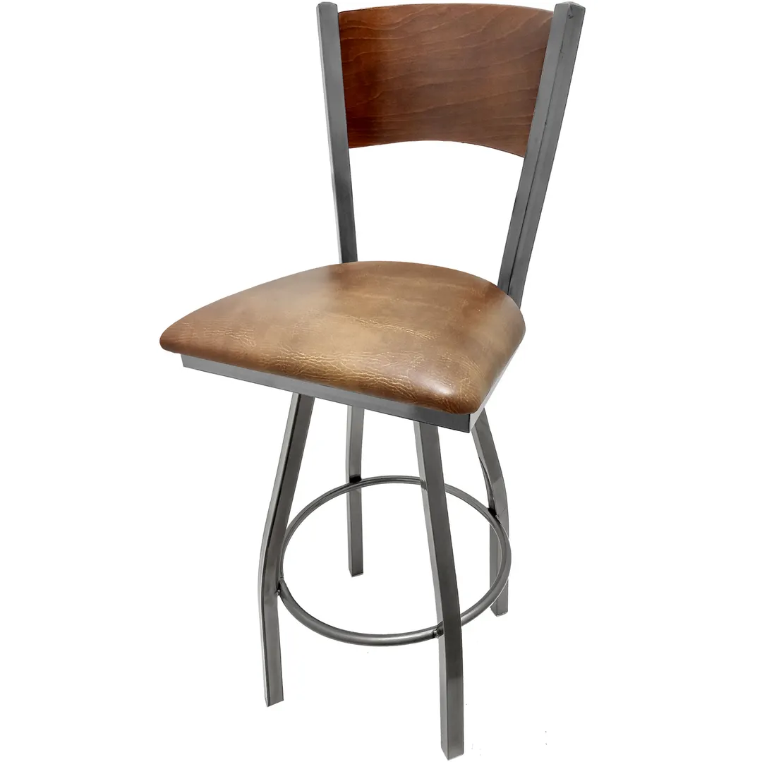 Oak Street SL2150-CCS-1S-P Swivel Bar Stool – Birch Plain Back, 1.2mm Steel Frame, 1-1/4" Tubing, Clear Coat