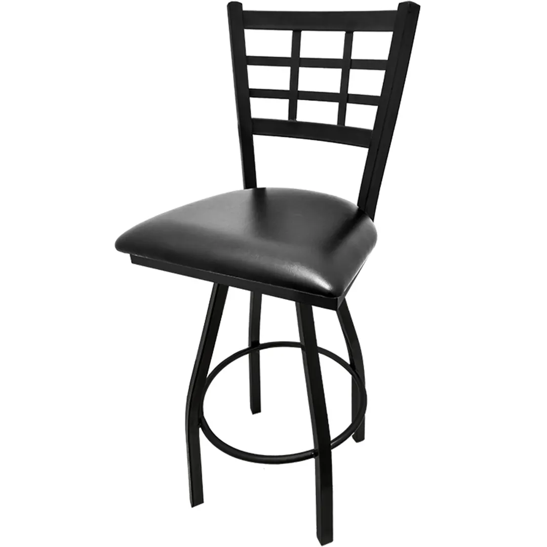 Oak Street SL2163S Swivel Bar Stool – Black Frame, Window Pane Metal Back, 1.22mm Welded Steel, 1‑1/4” Tubing