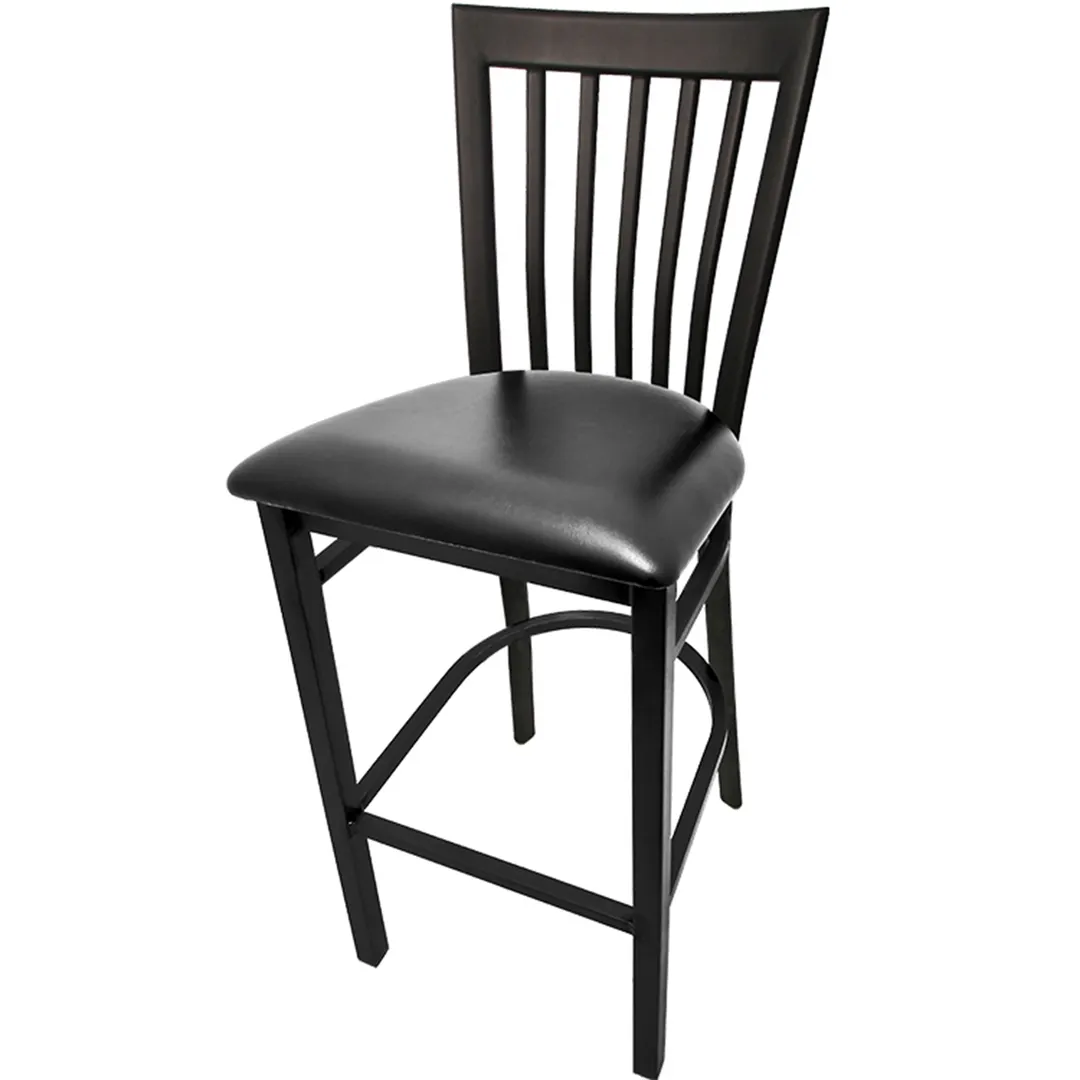 Oak Street SL4279-1 Bar Stool, Jailhouse Back, 1.2mm Steel Frame, 1-1/4" Tubing, Footrest, Black Powder Coat