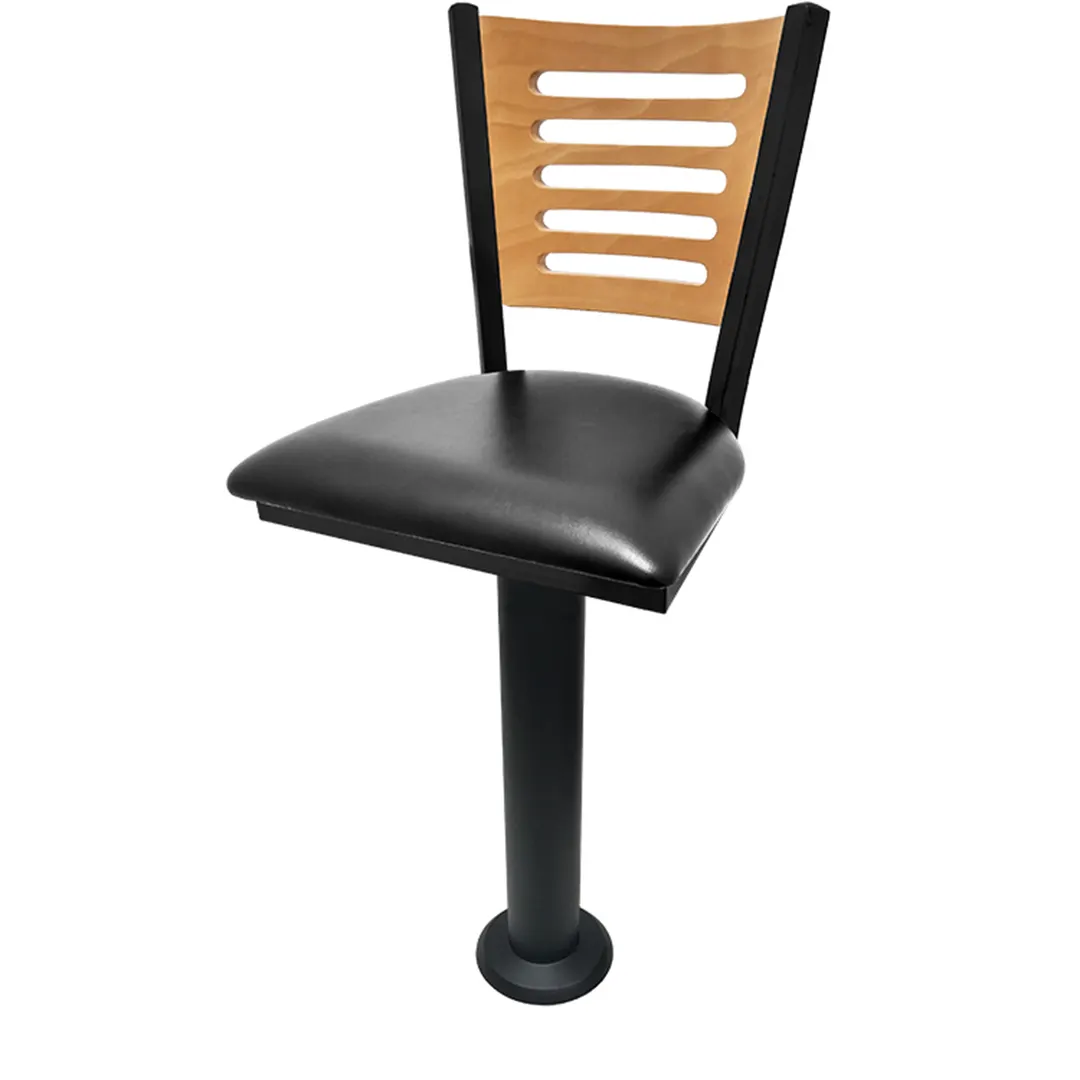 Oak Street SL6150-5 Black Coat Swivel Bar Stool, Wood Five-Line Back, 51 Ball Bearings