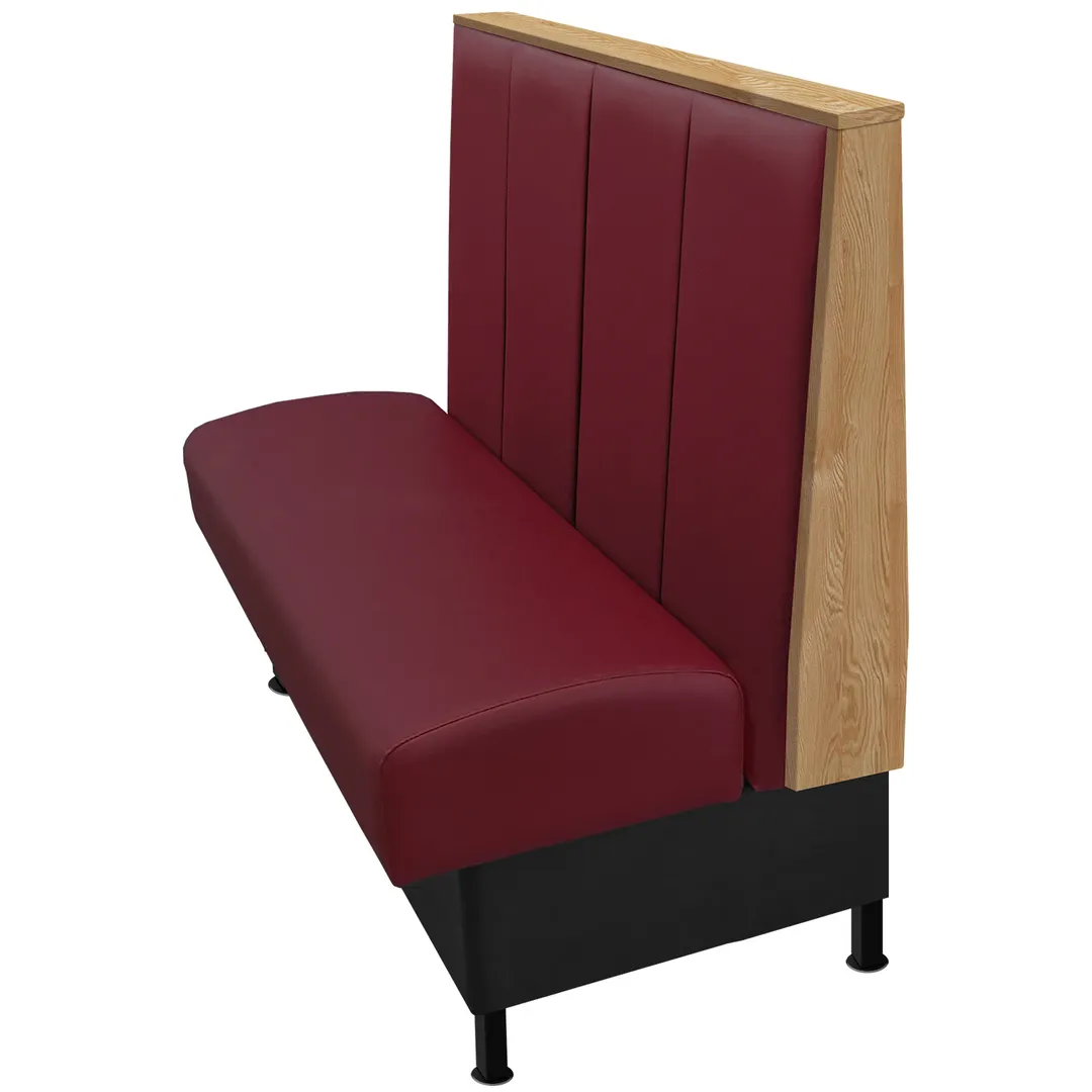 Oak Street SLA-3042-SGL 30" Single Channel Back Booth, Upholstered Back, Stained Oak Top, 42"H, Black Vinyl Base