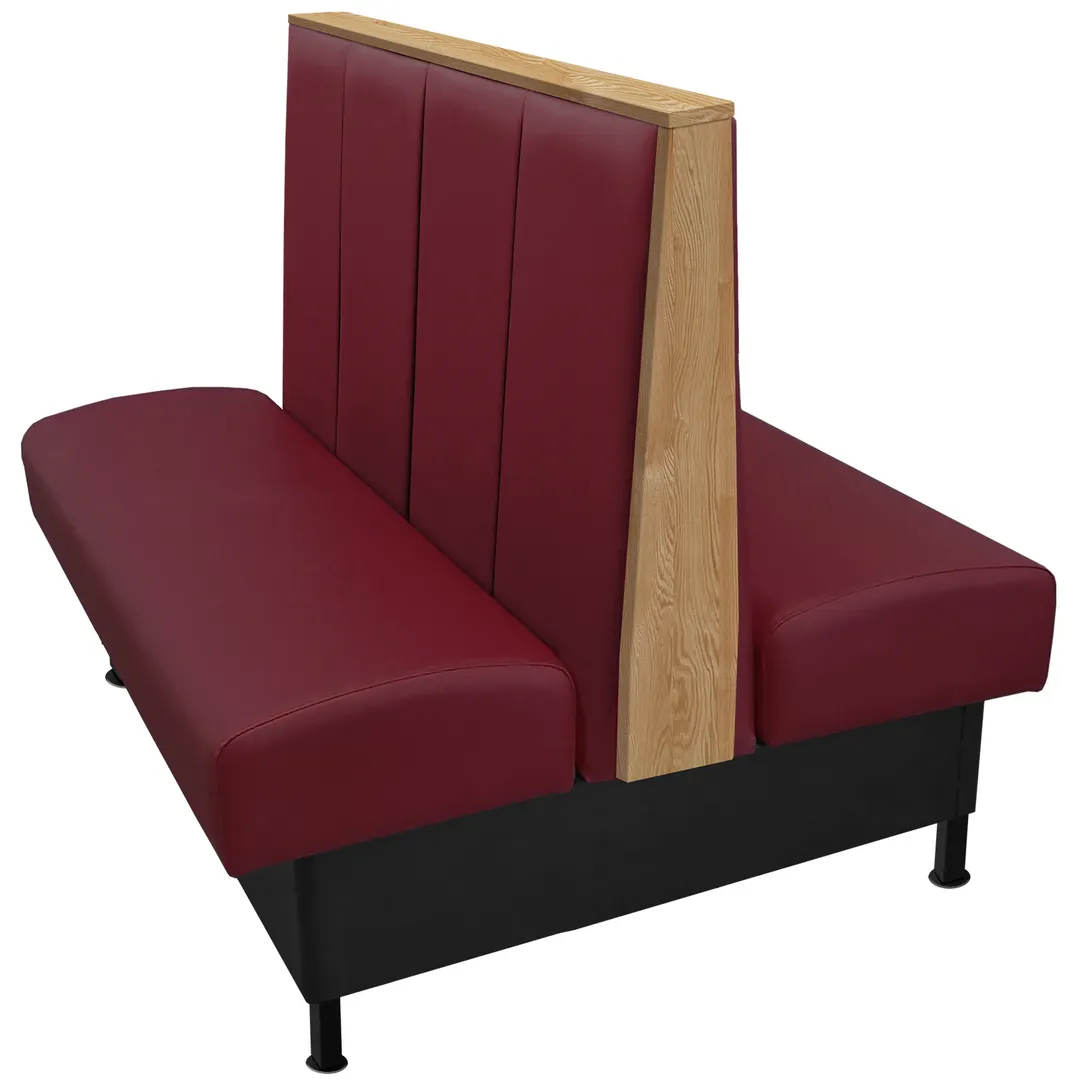 Oak Street SLA-7242-DBL 72" Double Channel Back Booth, Upholstered Back, Black Vinyl, Stained Oak Top, 42"H
