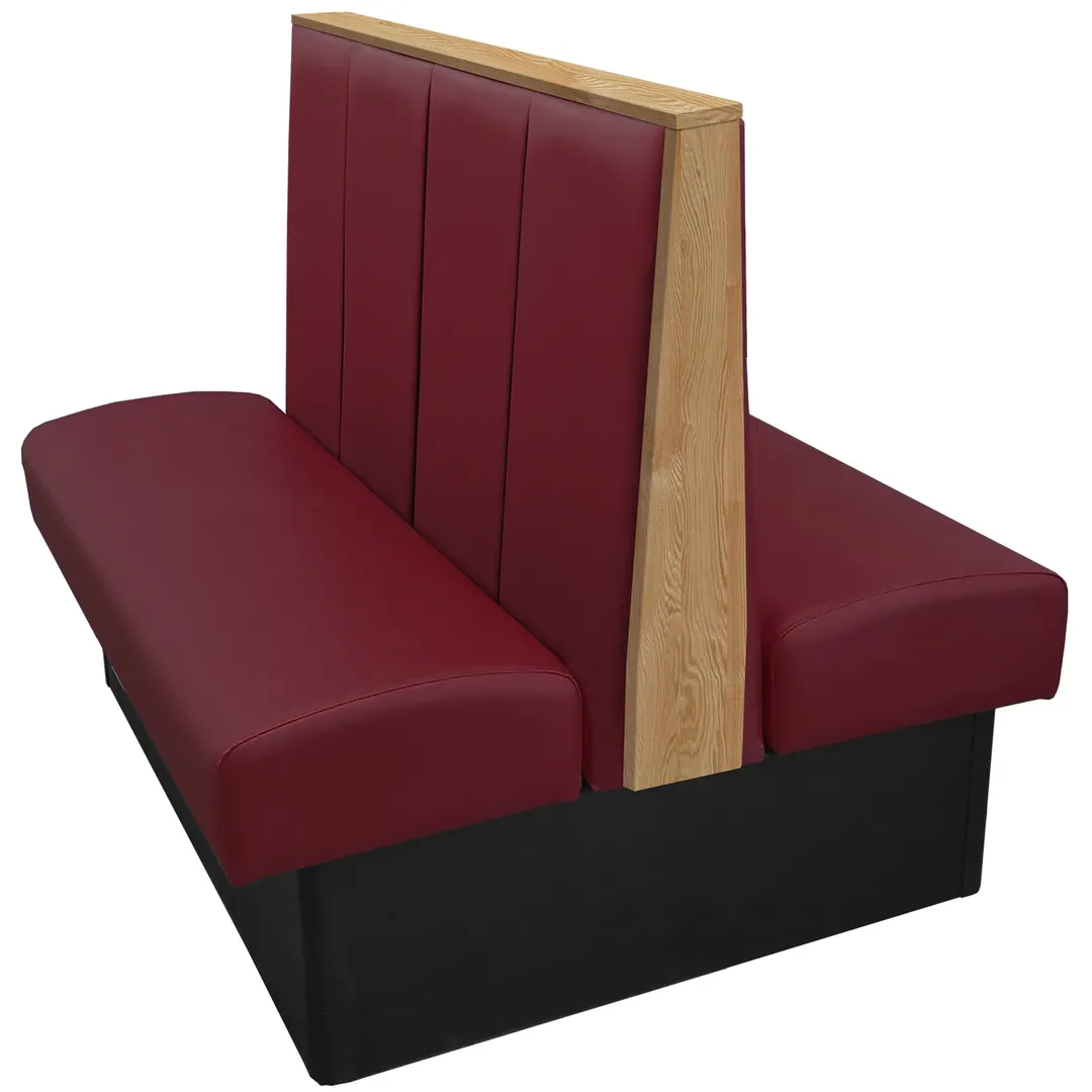 Oak Street TIP-7242-DBL 72" Double Channel Back Booth, Upholstered Back, 42" Height, Stained Oak Top, Black Vinyl Base