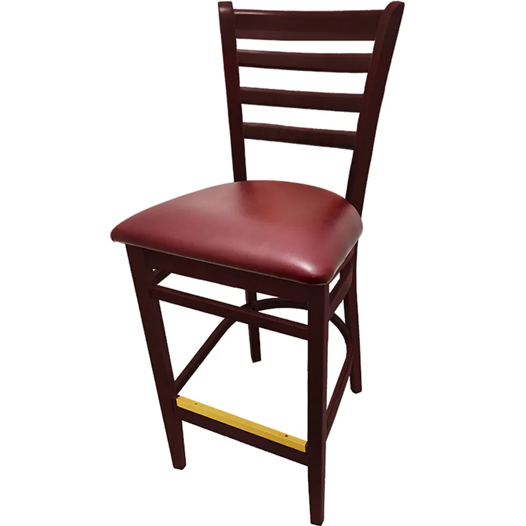 Oak Street WB101MH Bar Stool – Ladder Back, Mahogany Finish, Beechwood Frame, Brass Footguard, Nylon Glides