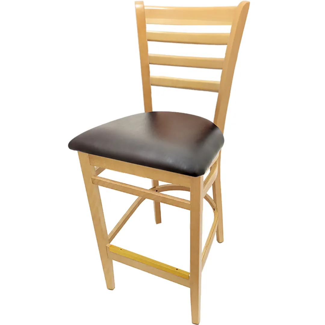 Oak Street WB101NT Ladder Back Bar Stool, Armless, Natural Beechwood Frame, Brass Footguard, Nylon Glides