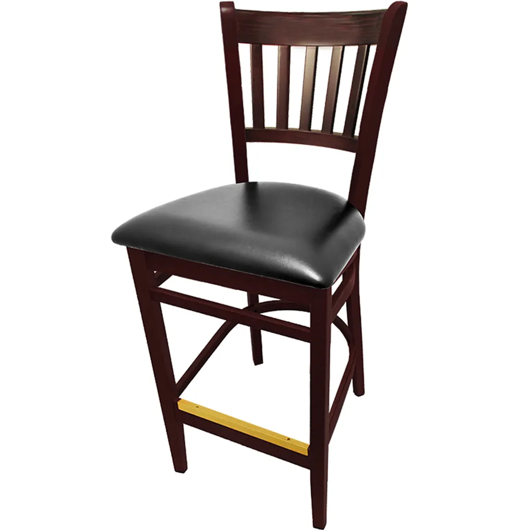 Oak Street WB102MH Bar Stool – Slat Back, Mahogany Finish, Beechwood Frame, Brass Toe Kick, Nylon Glides