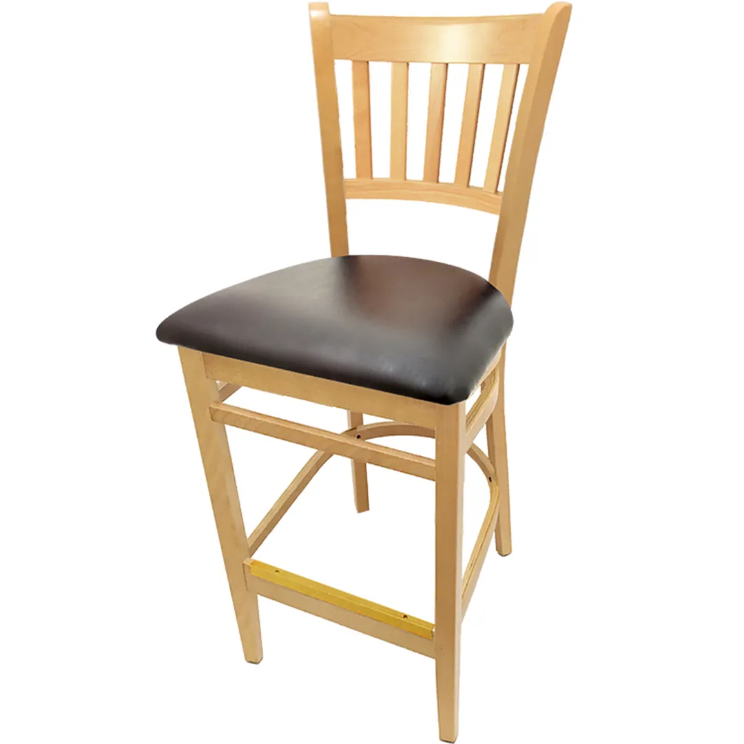 Oak Street WB102NT Bar Stool – Slat Back, Natural Beechwood Frame, Brass Toe Kick, Nylon Glide Legs, Height