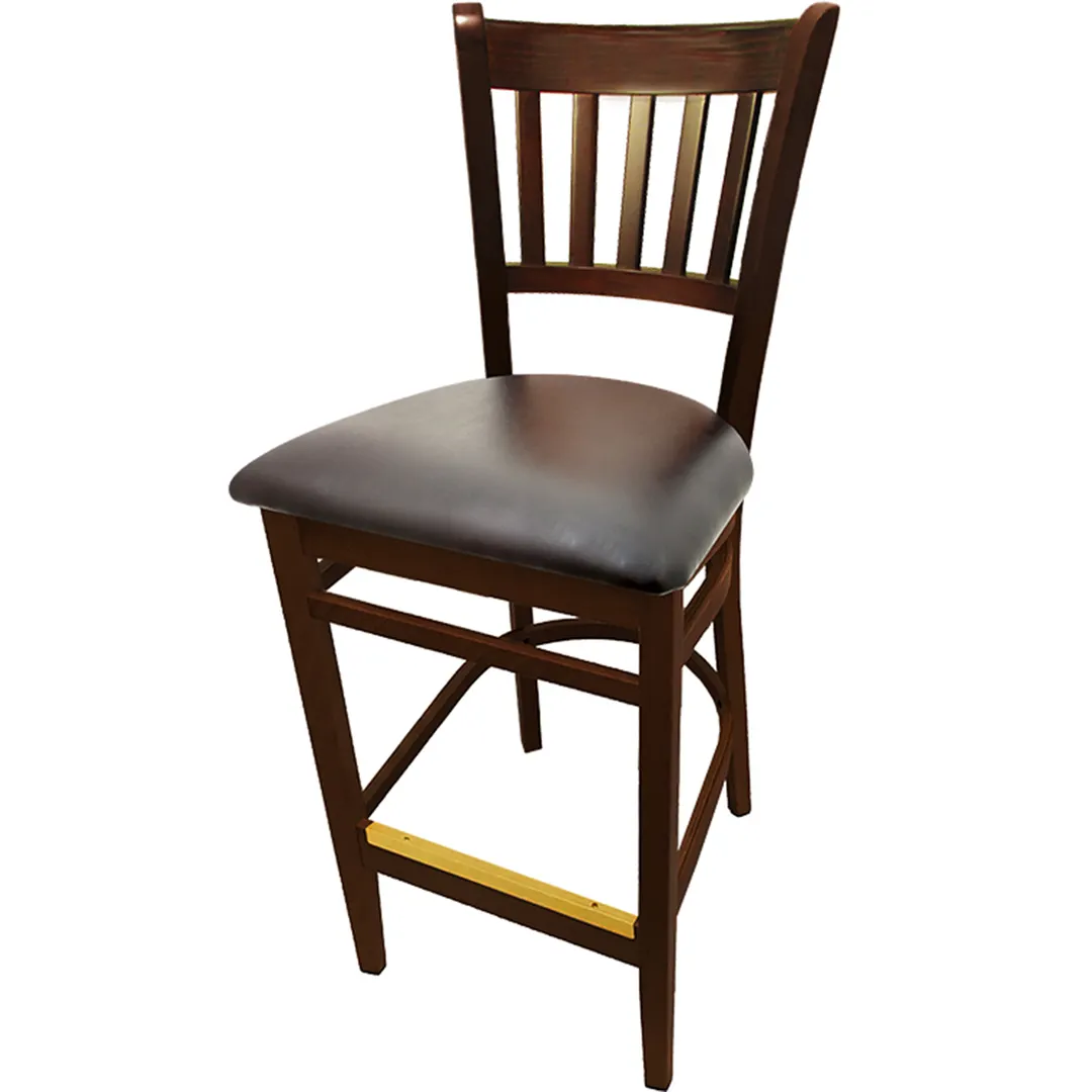 Oak Street WB102WA Bar Stool – Vertical Slat Back, Walnut Finish, Beech Frame, Brass Toe Kick, Nylon Glides