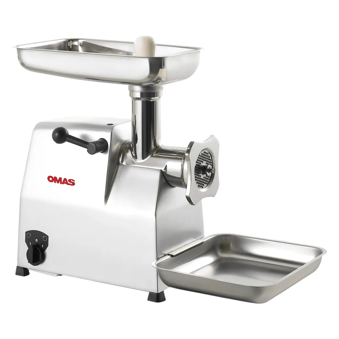 Omas TS22E Meat Grinder – 1.5 HP, 1450W, 120V, 551‑661 lbs/hr,SS Hopper/Plate, Anodized Al Body, Fan‑Cooled Motor,NSF/CE