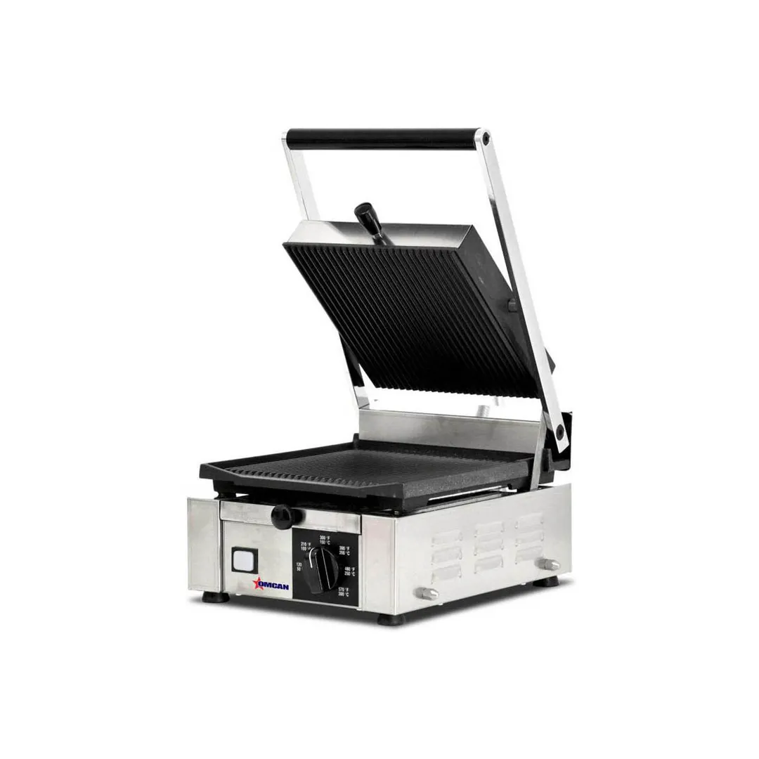 Omcan USA 11375 Single Sandwich Panini Grill w/ 9" x 10" Grooved Plates, 110V