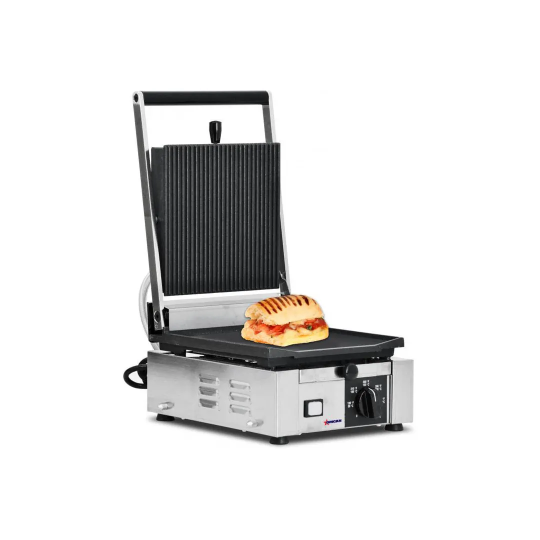 Omcan USA 11376 Single Sandwich Panini Grill w/ 9" x 10" Grooved & Smooth Plates, 120V