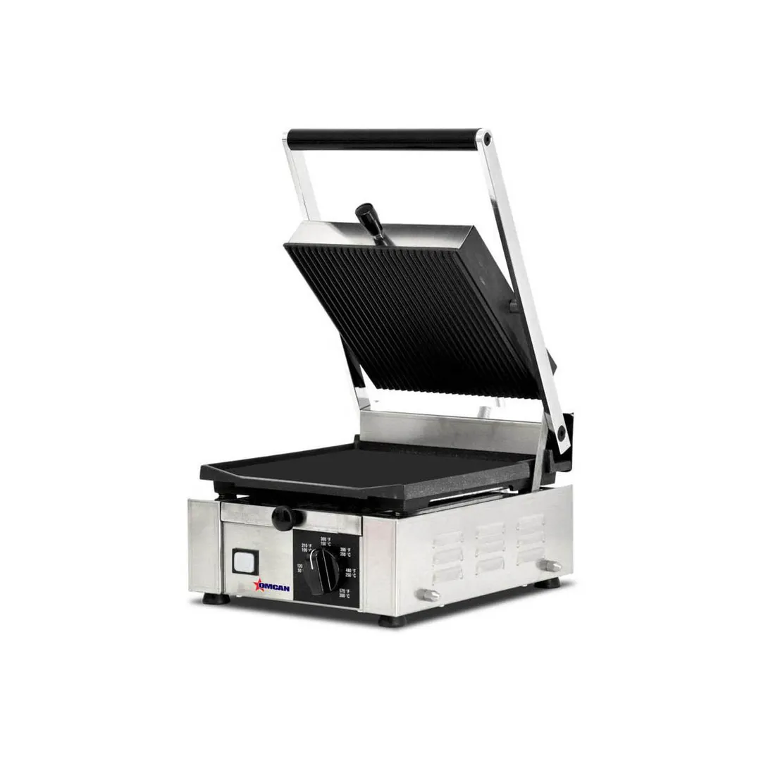 Omcan USA 11376 Single Sandwich Panini Grill w/ 9" x 10" Grooved & Smooth Plates, 120V