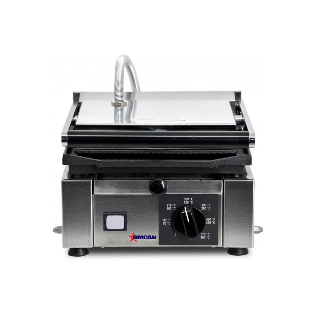 Omcan USA 11376 Single Sandwich Panini Grill w/ 9" x 10" Grooved & Smooth Plates, 120V