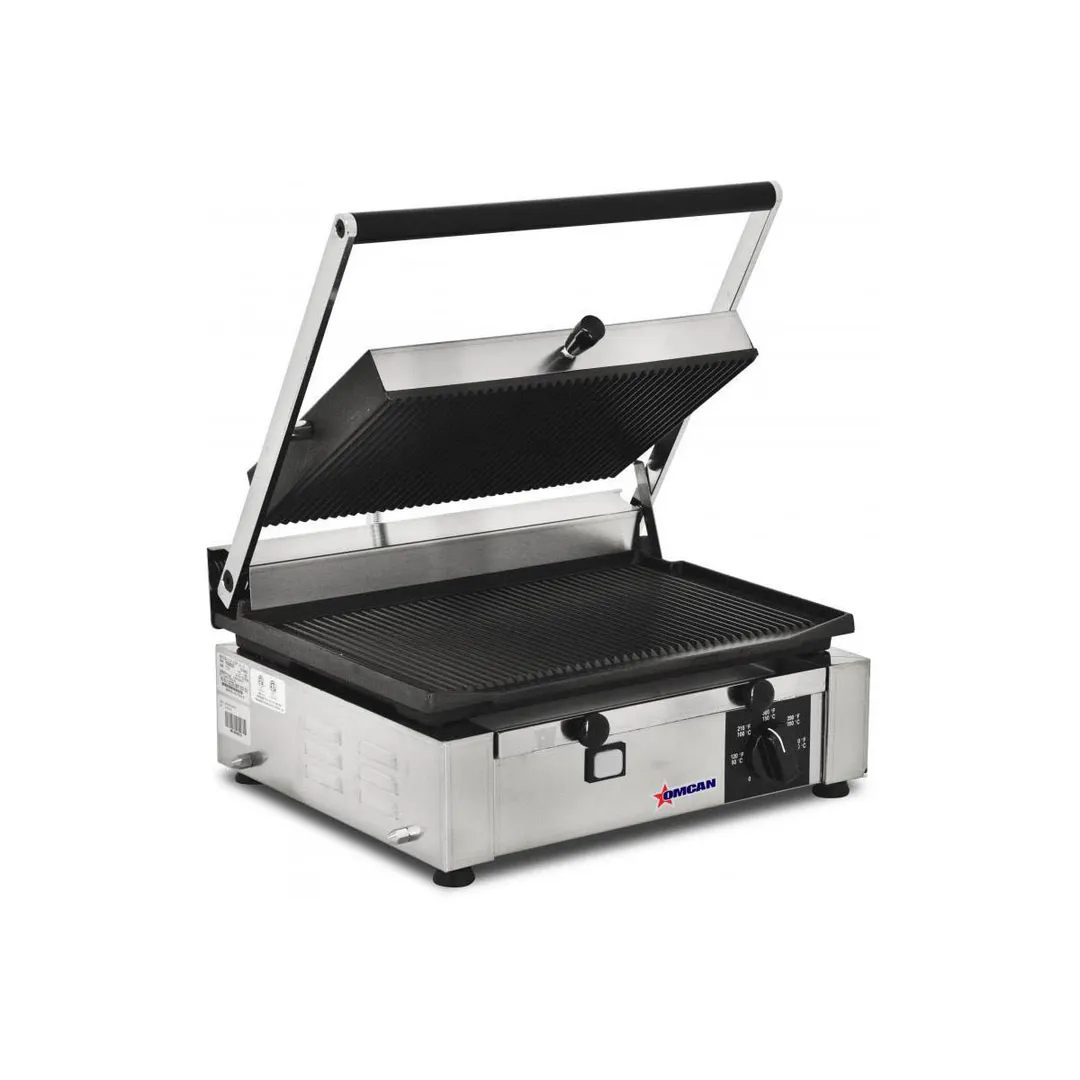 Omcan USA 11377 Single Sandwich Panini Grill w/ 14" x 10" Grooved Plates, 110V