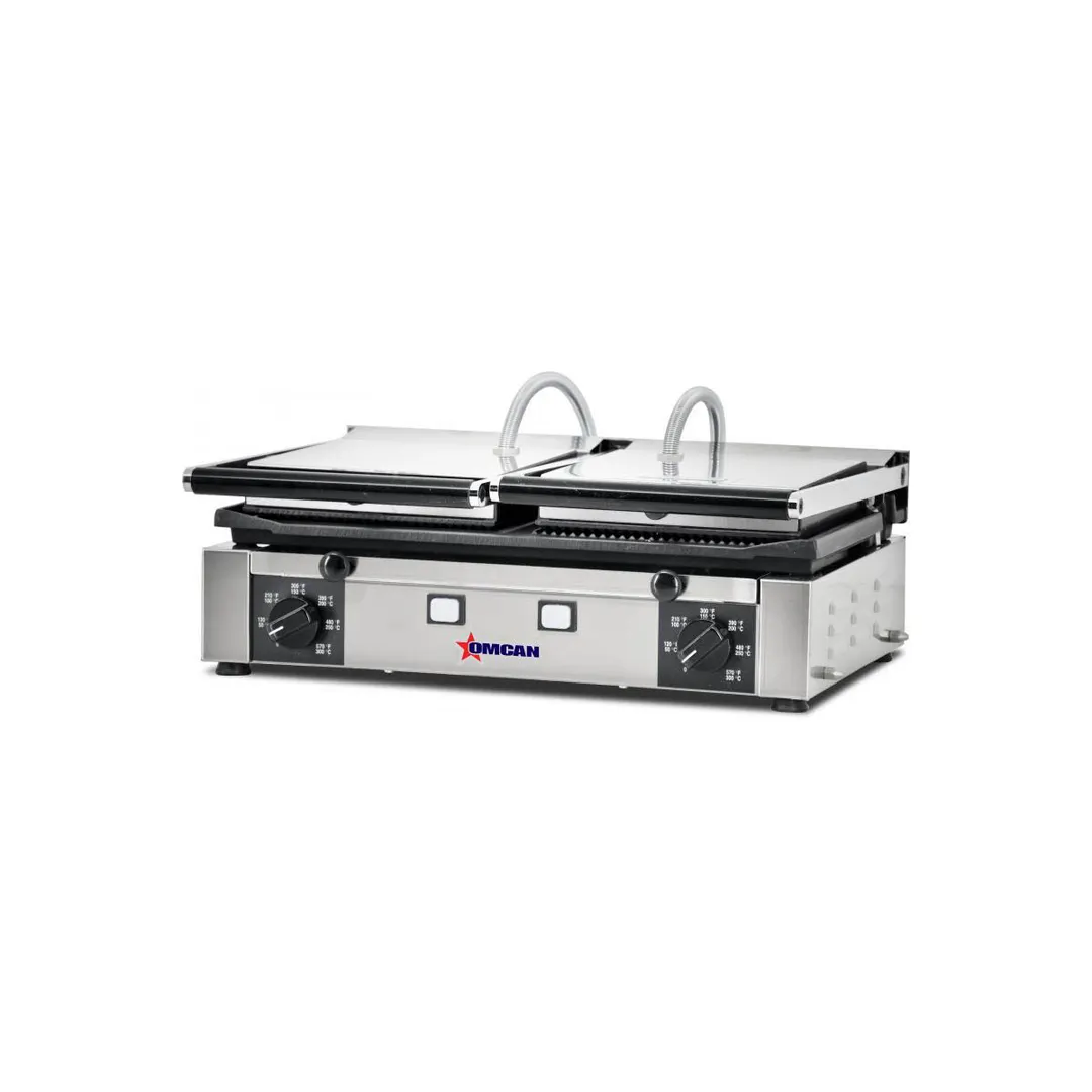 Omcan USA 11380 Double Sandwich Panini Grill w/ 19" x 10" Combination Plates, 220V