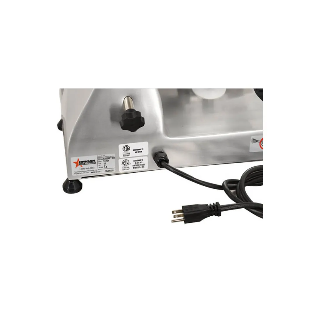Omcan USA 13616 Meat Slicer – 9" Carbon Steel Blade, Belt‑Driven, 1/4 HP, 120V 60Hz, Anodized Aluminum