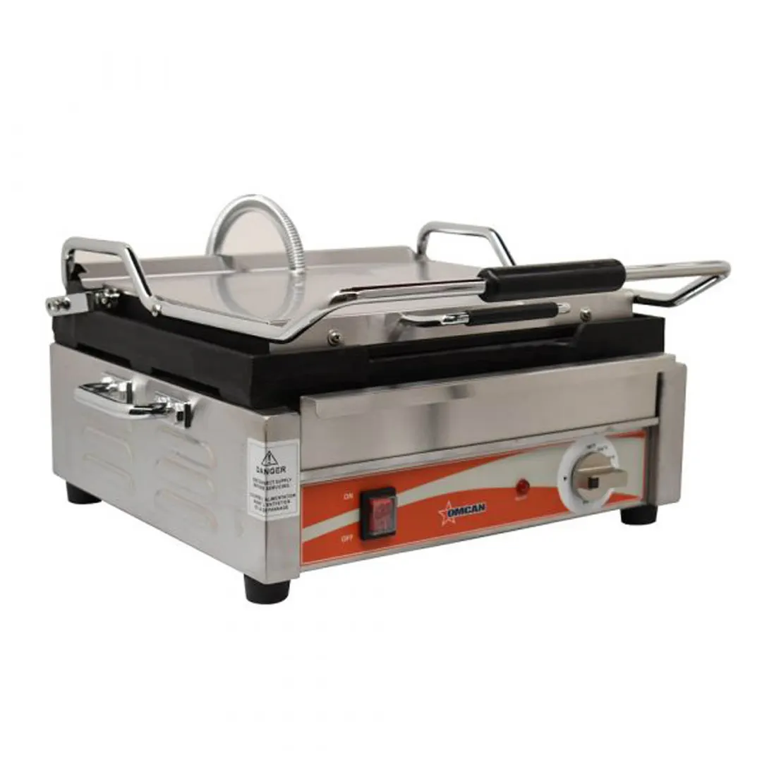 Omcan USA 19936 Single Sandwich Panini Grill w/ 15" x 12" Grooved Plates, 120V