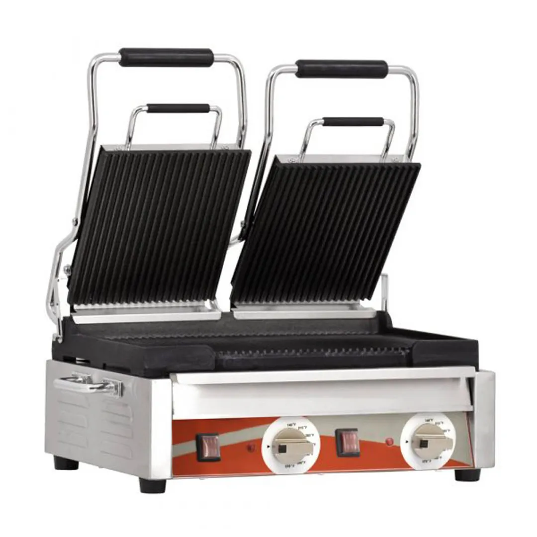 Omcan USA 19937 Single Sandwich Panini Grill w/ 18" x 10" Grooved Plates, 220V