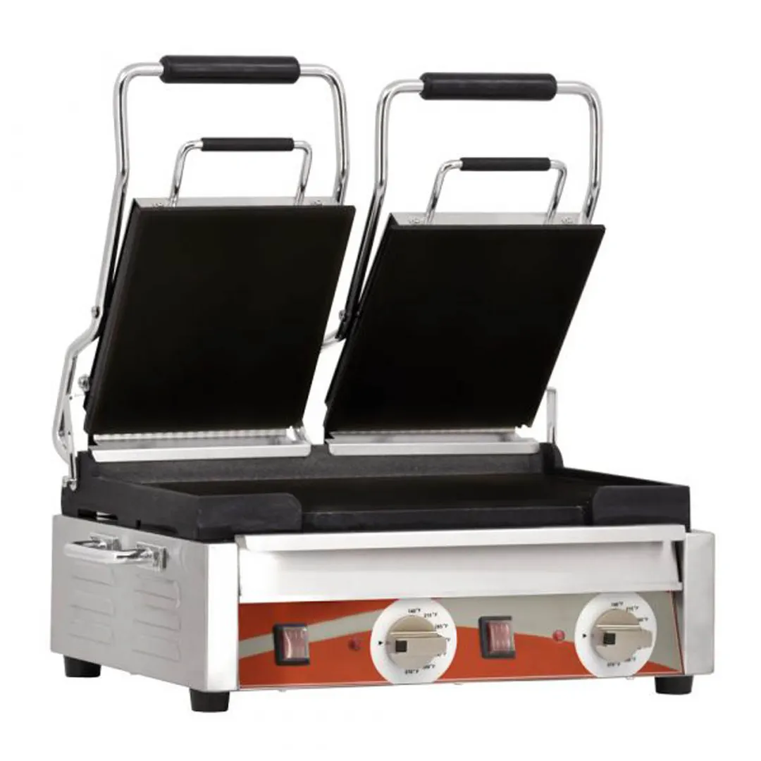 Omcan USA 21466 Double Sandwich Panini Grill w/ 18" x 10" Smooth Plates, 220V