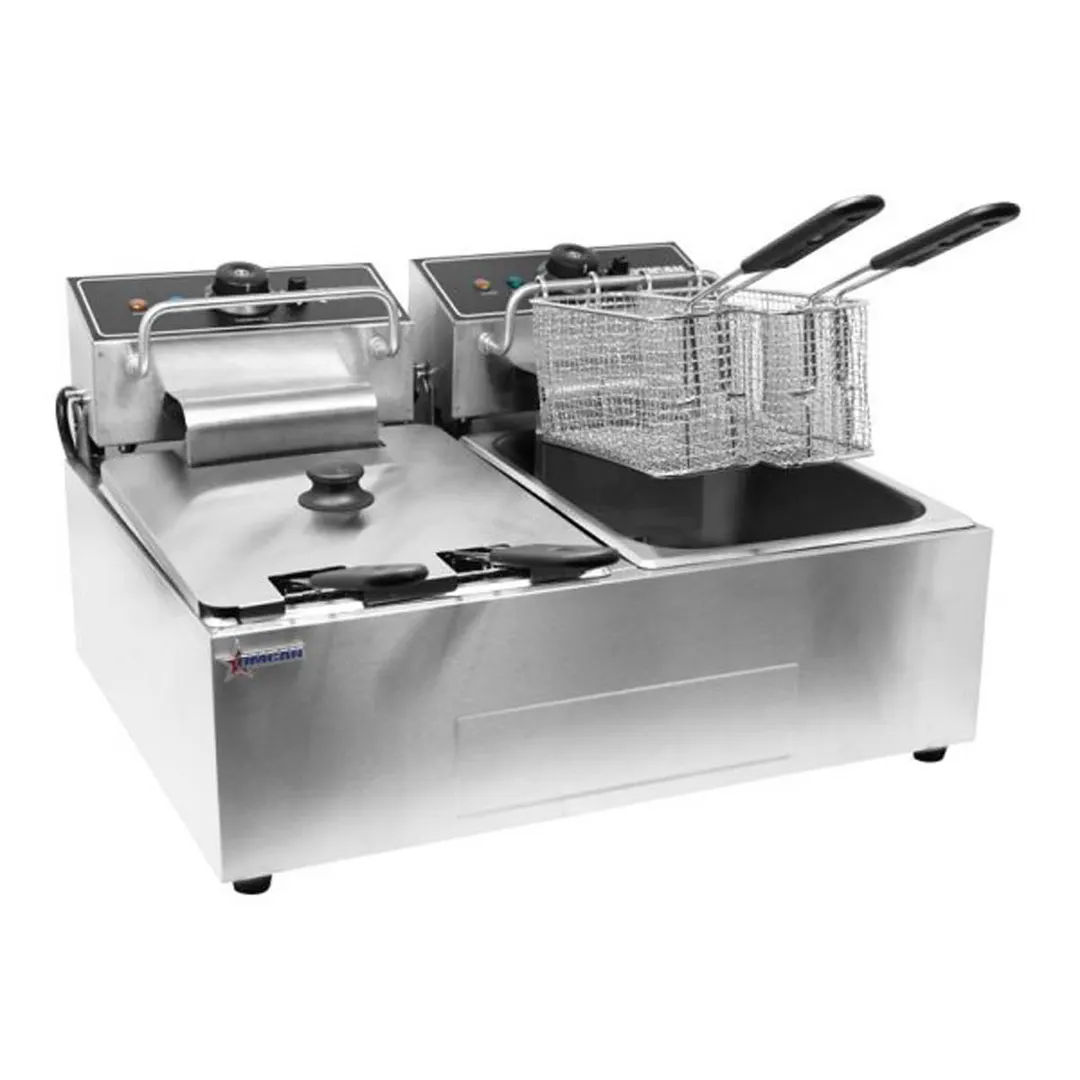 Omcan USA 39372 Split Pot Countertop Electric Fryer w/ 4 Baskets, 12-Liter Capacity, 220V