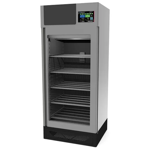 Omcan USA 40299 - 150kg Meat Dry Aging Cabinet, 35-5/8" W, 49.44 cu ft, 3,500W 220V, 4 Probes, 30 Recipes, Glass Door