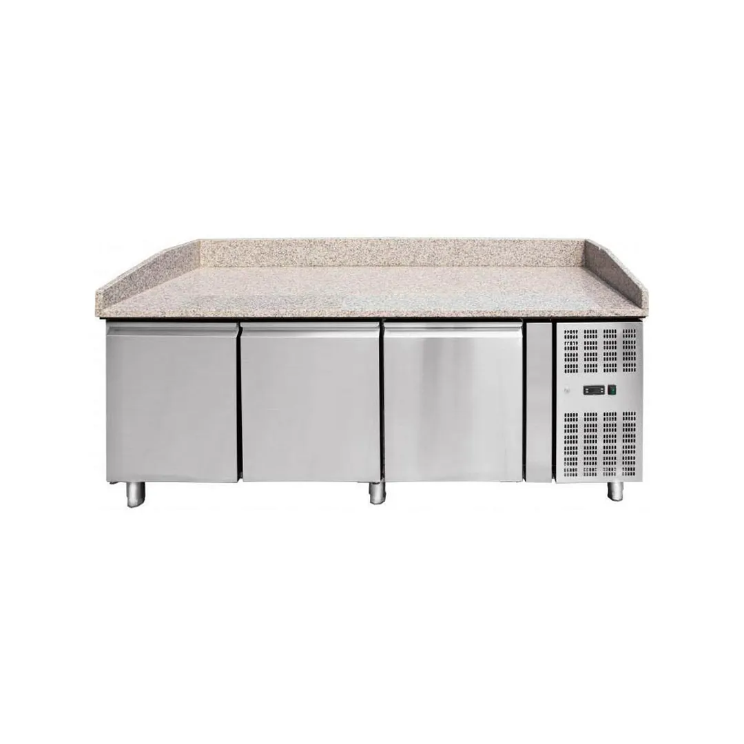 Omcan USA 41145 79" 3 Doors Refrigerated Pizza Prep Table w/ Granite Top, 20.5 cu. ft.