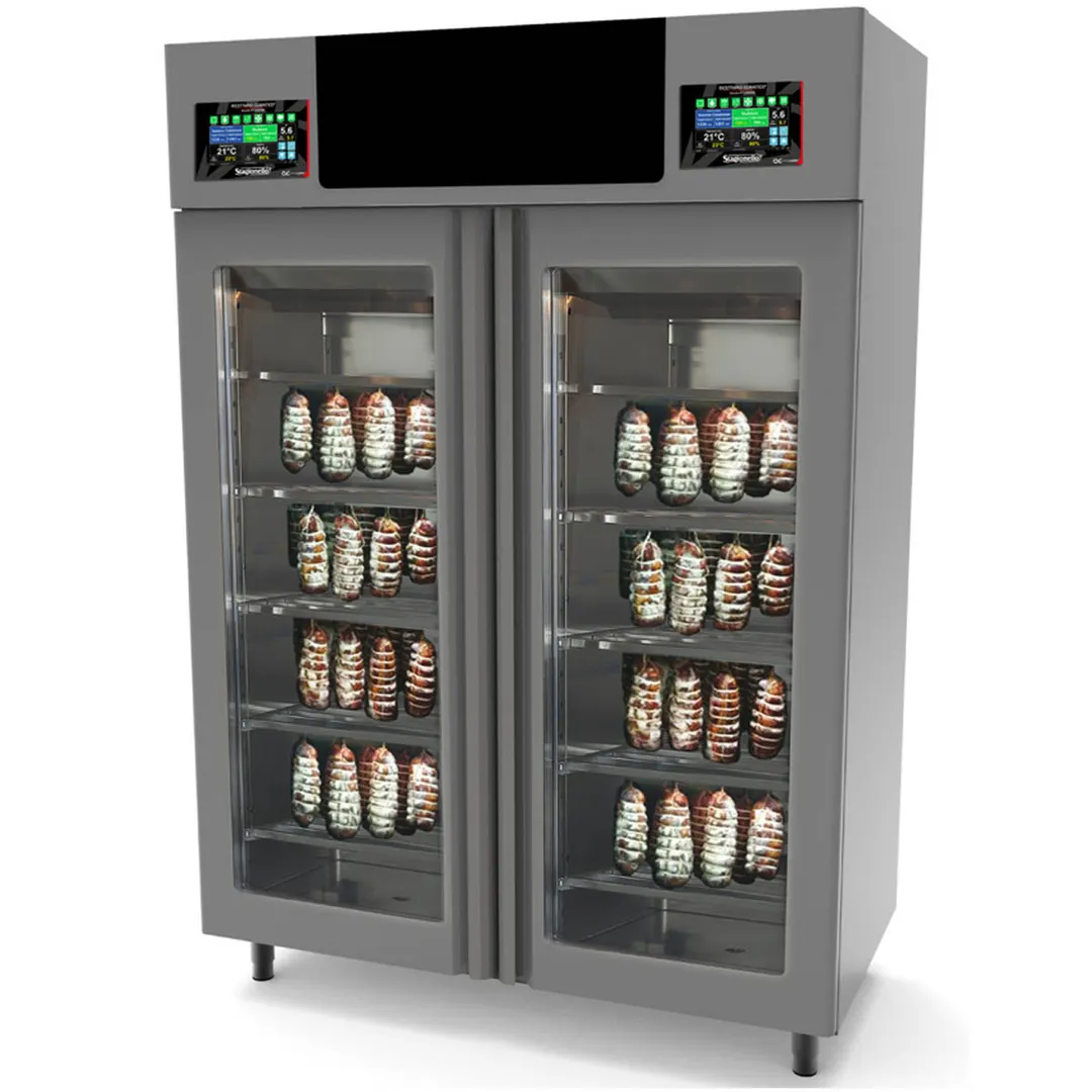 Omcan USA 41262 Stagionello Evo Meat Curing Cabinet – 220+220 lb Capacity, 35.6–95°F Temp, Glass Door, Stainless Steel