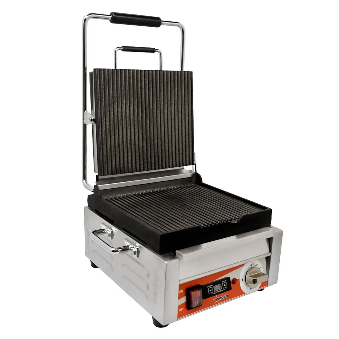Omcan USA 42910 Single Sandwich Panini Grill w/ Timer, 11" x 10" Grooved Plates, 120V