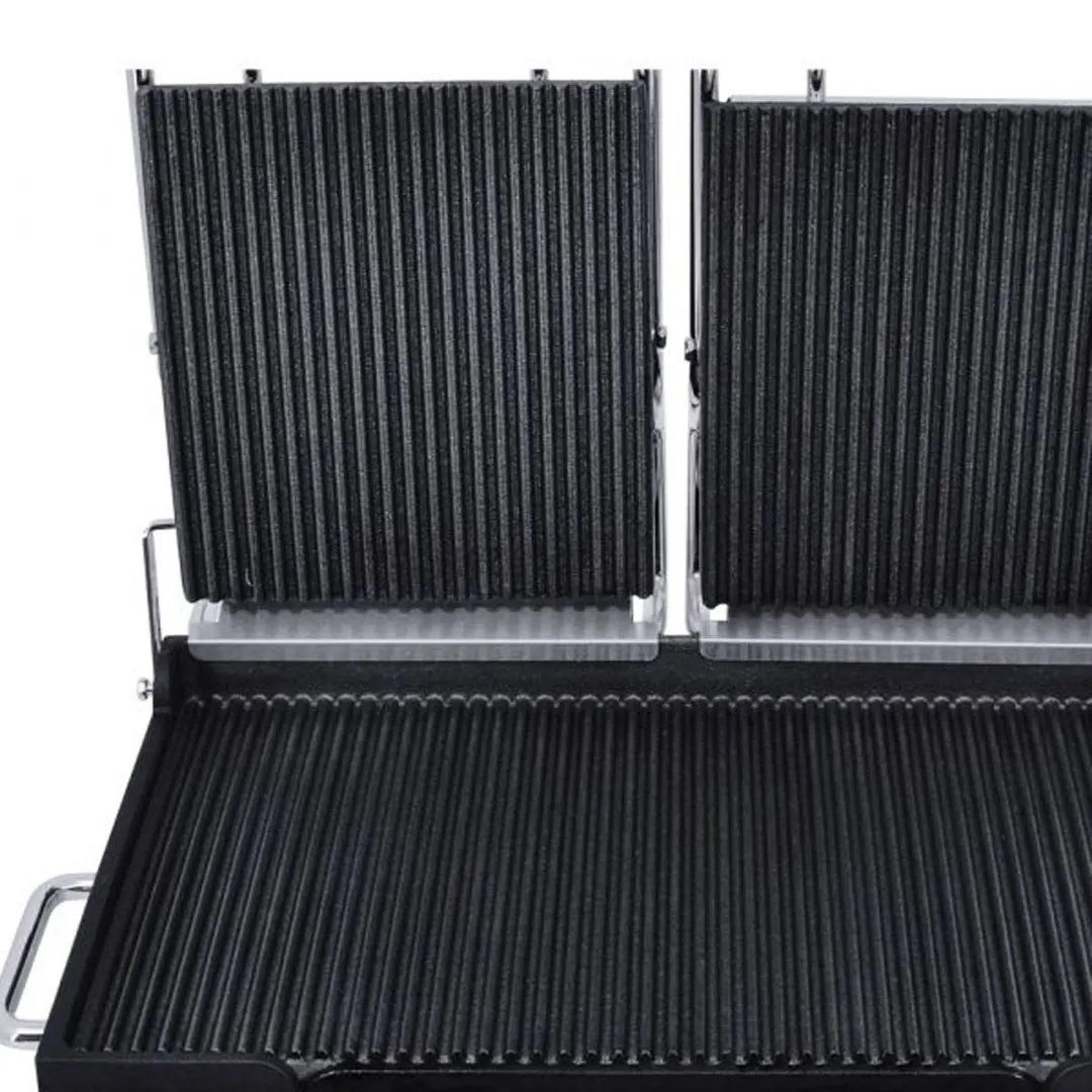 Omcan USA 42914 Double Sandwich Panini Grill w/ Timer, 18" x 10" Grooved Plates, 220V