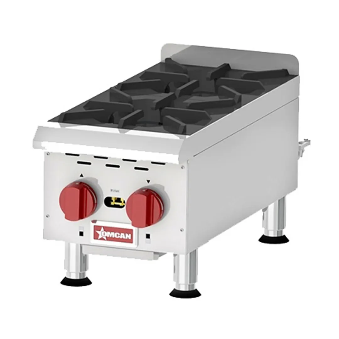Omcan USA 43733 12" Countertop Gas Hotplate with (2) Burners, Manual Controls, 44.000 BTU