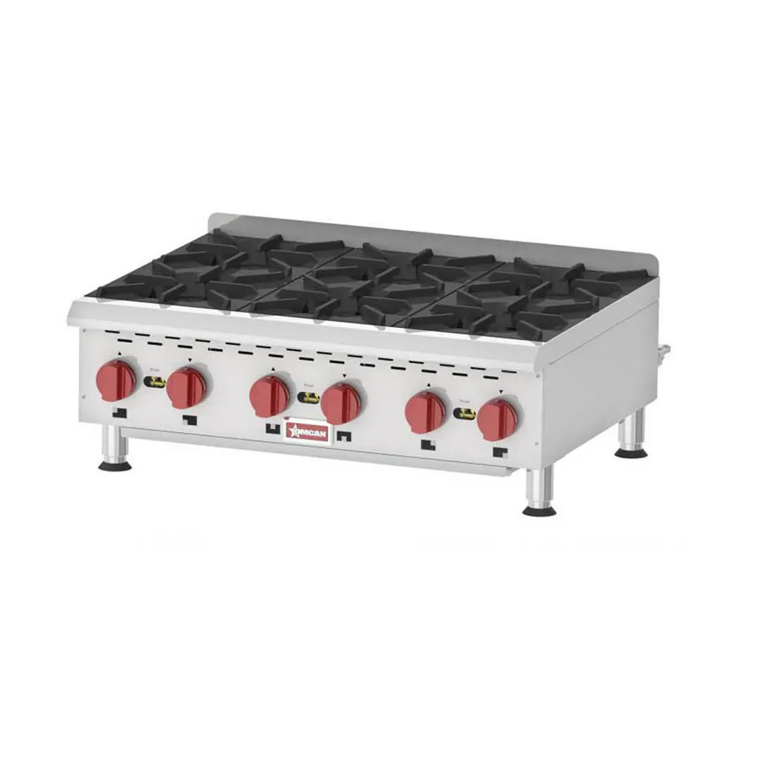 Omcan USA 43735 36" Countertop Gas Hotplate with (6) Burners, Manual Controls, 132.000 BTU