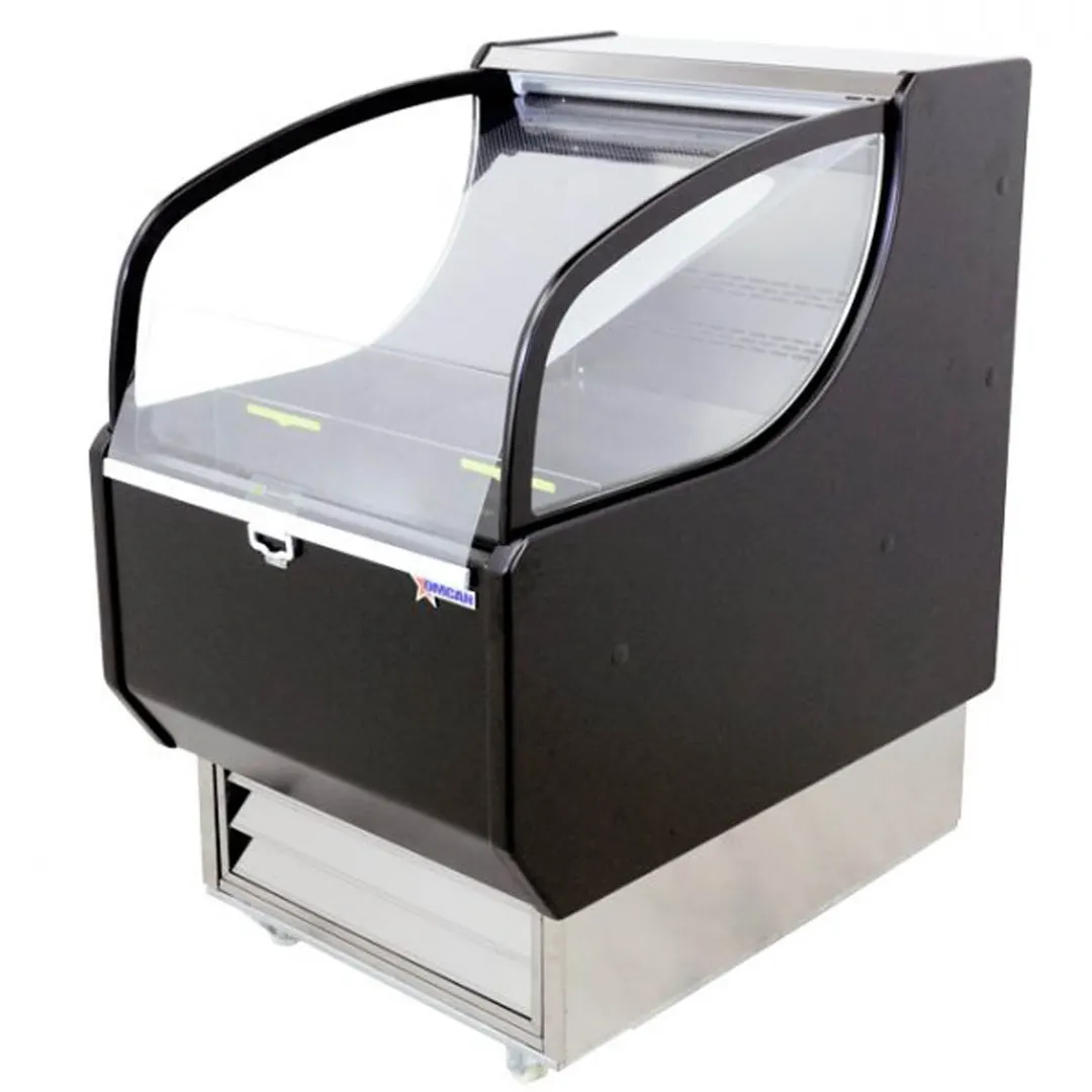 Omcan USA 44379 26" Self-Serve Refrigerated Display Case in Black, Deck Only, Open Curved, 6.6 cu. ft.