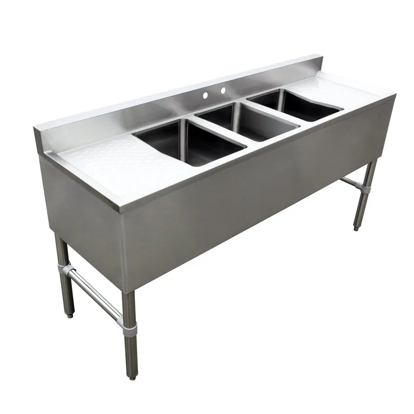 Omcan USA 44627 Underbar Sink Units, 3 Compartment with 2 Drainboards