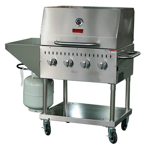 Omcan USA 47352 33" Mobile Outdoor LP Gas BBQ Grill w/ 4 Burners, Roll Dome, 64.000 BTU