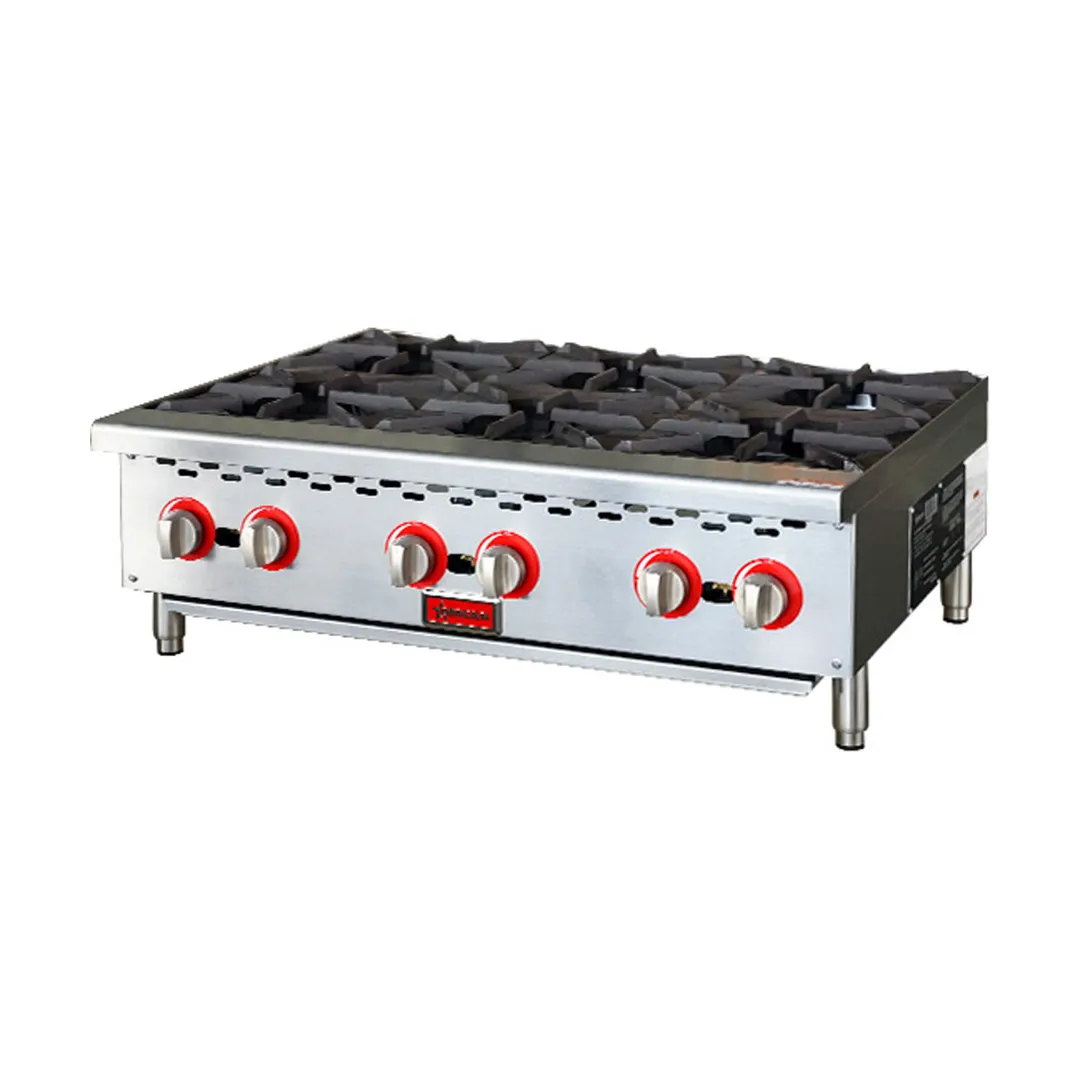 Omcan USA 47381 36" Countertop Gas Hotplate with (6) Burners, Manual Controls, 150.000 BTU
