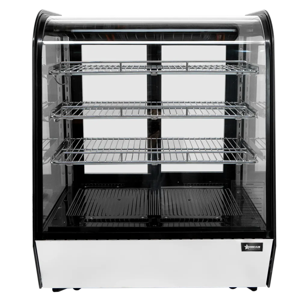Omcan USA 47448 Ctrt Case 28" Wide 5.12 cu ft Glass 2 Sliding Doors 3 Shelves R290 350W 110‑120V