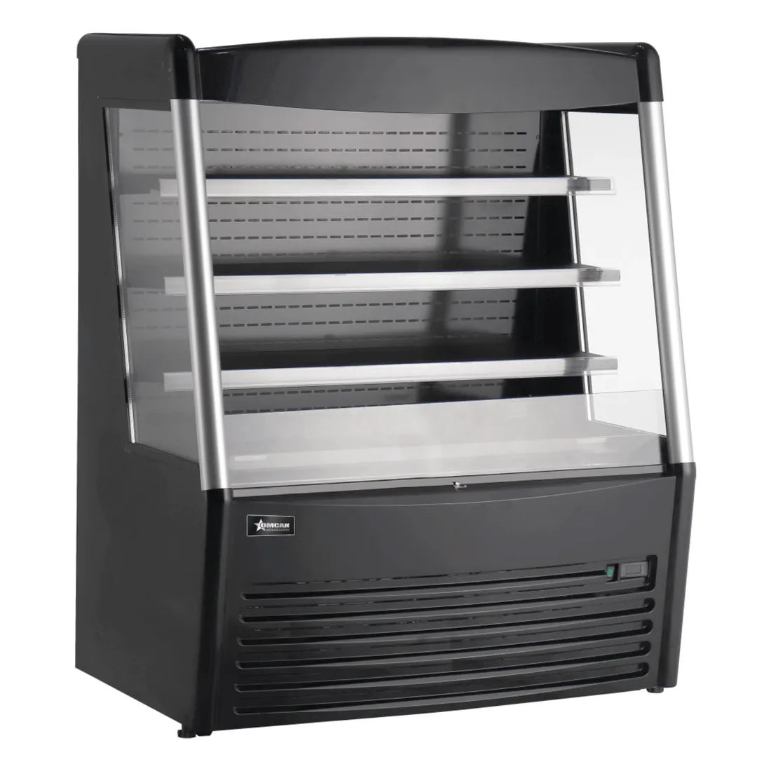 Omcan USA 48272 48" Vertical Open Air Merchandiser in Black, Self-Contained, 3 Shelves, 15 cu. ft.