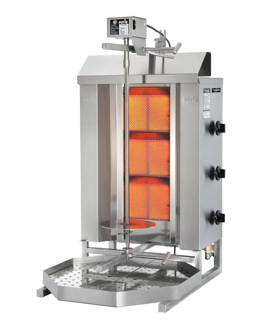 Omcan USA 49060 36" Gas Gyro Machine, 88.18 lbs, (3) Individual Controlled Infrared Burners