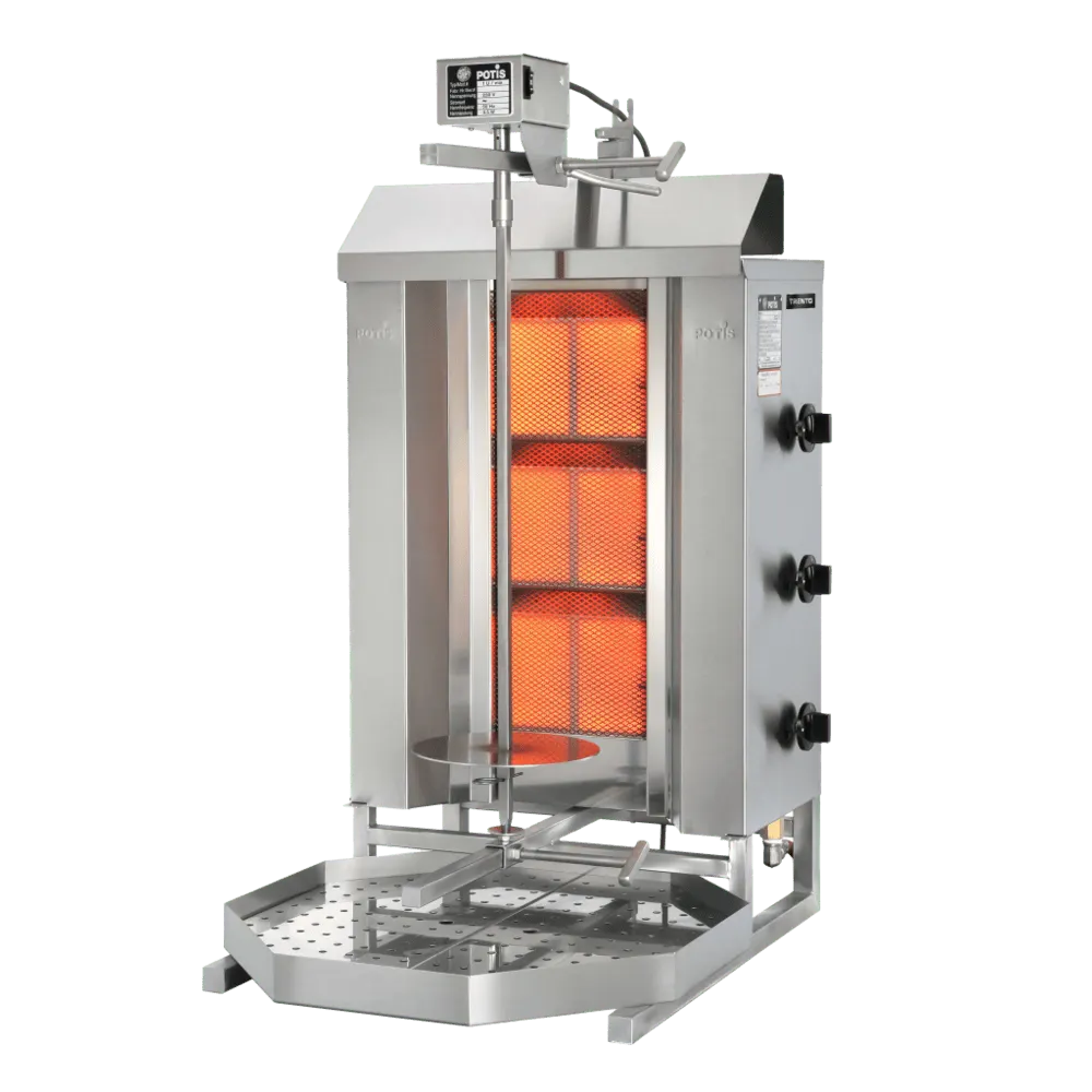 Omcan USA 49160 36" Gas Gyro Machine, 88.18 lbs, (3) Individual Controlled Infrared Burners