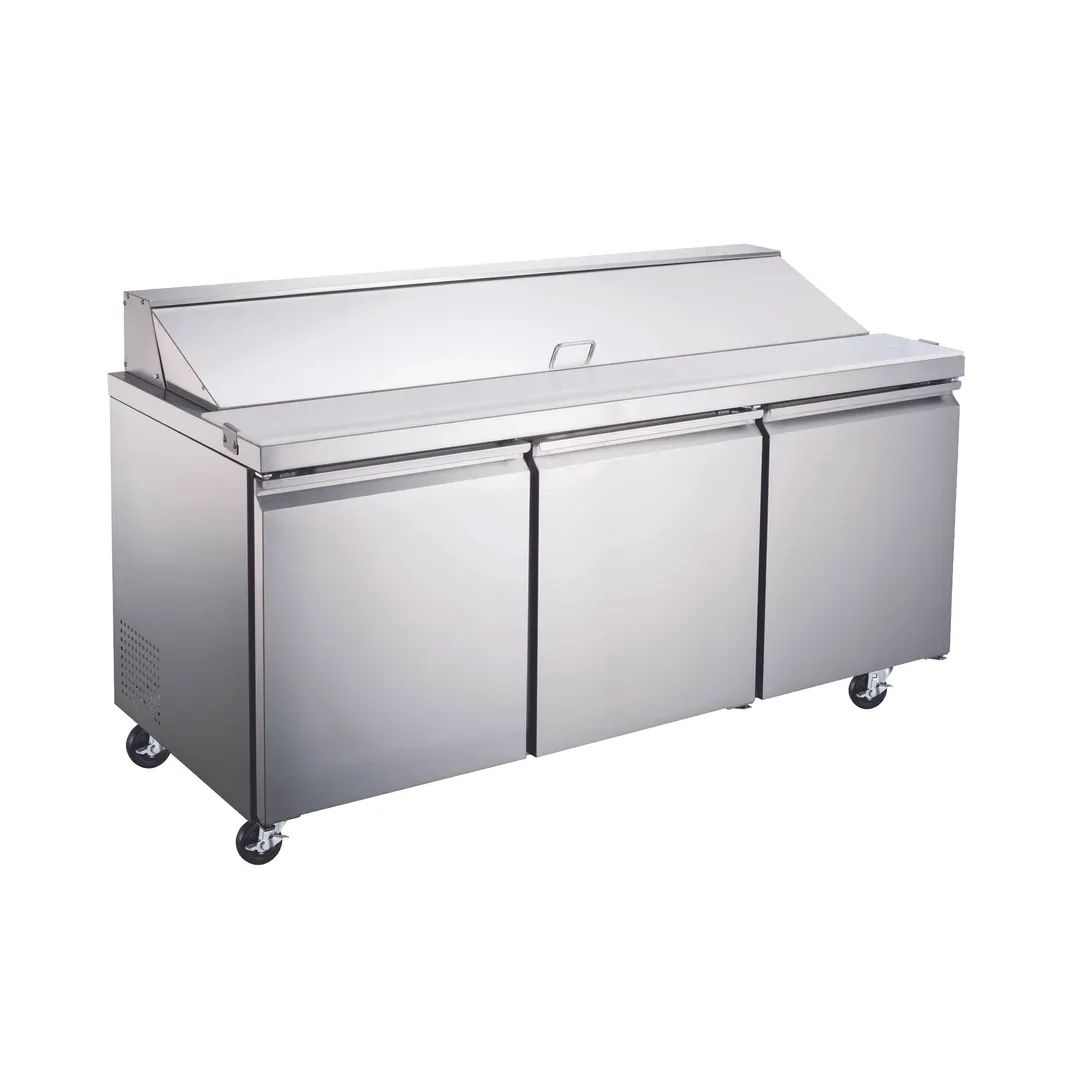 Omcan USA 50048 70" Three Section Sandwich / Salad Prep Table w/ 3 Doors, 18 Pans