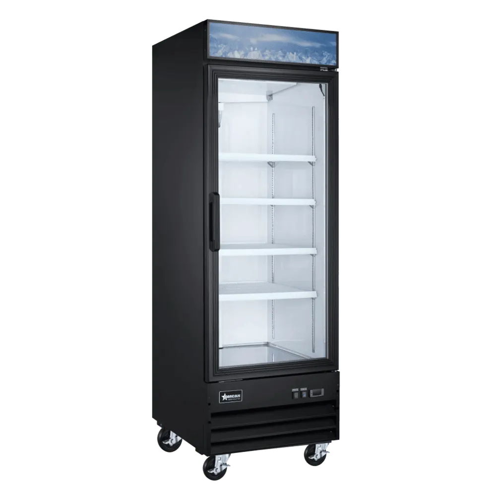 Omcan USA 51029 - 27" Glass Door Reach‑In Freezer, 12.3 cu ft, Black Steel, Bottom R290, LED Light
