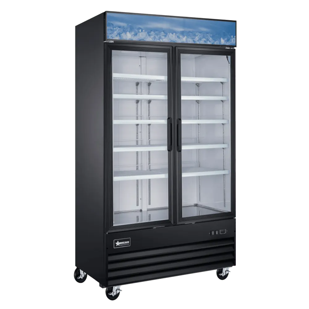 Omcan USA 51031 - 49" 2‑Section Glass Door Freezer, 29 cu ft, Bottom‑Mount R290, LED, Auto Defrost