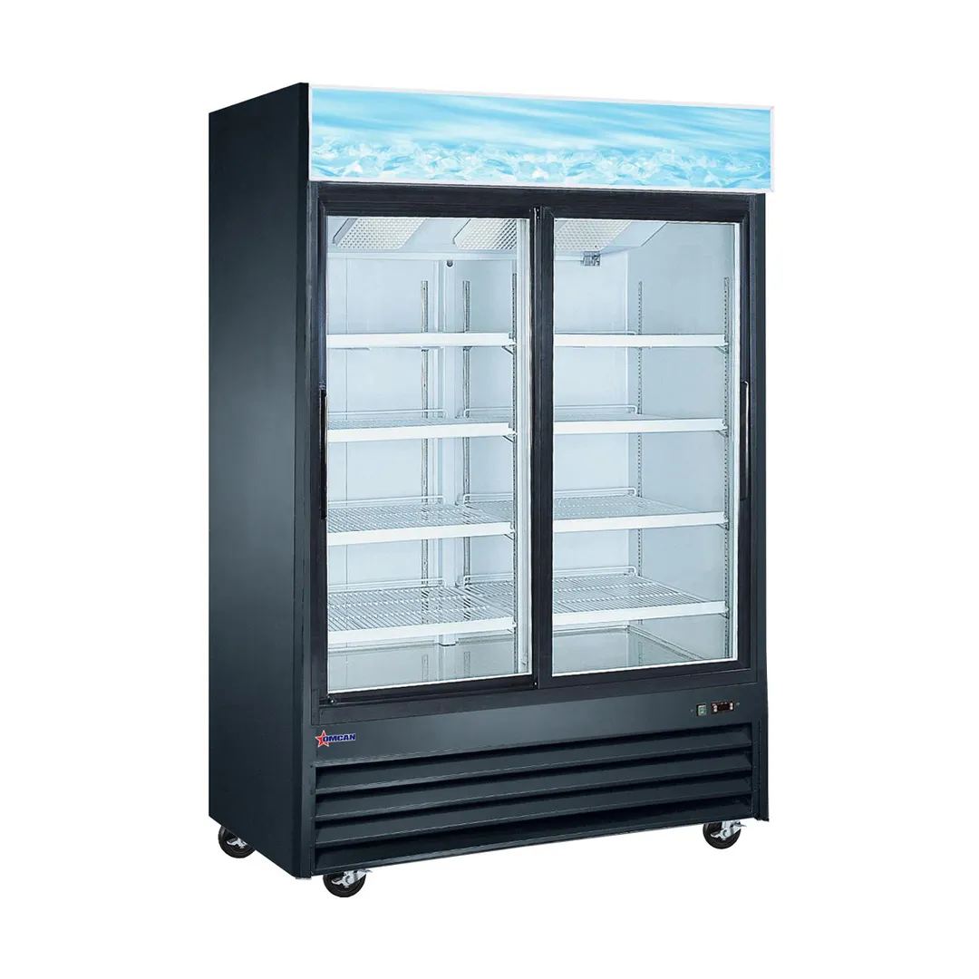 Omcan USA 51032 53" 2-Section Black Merchandiser Refrigerator w/ Sliding Glass Door, 45 cu. ft.